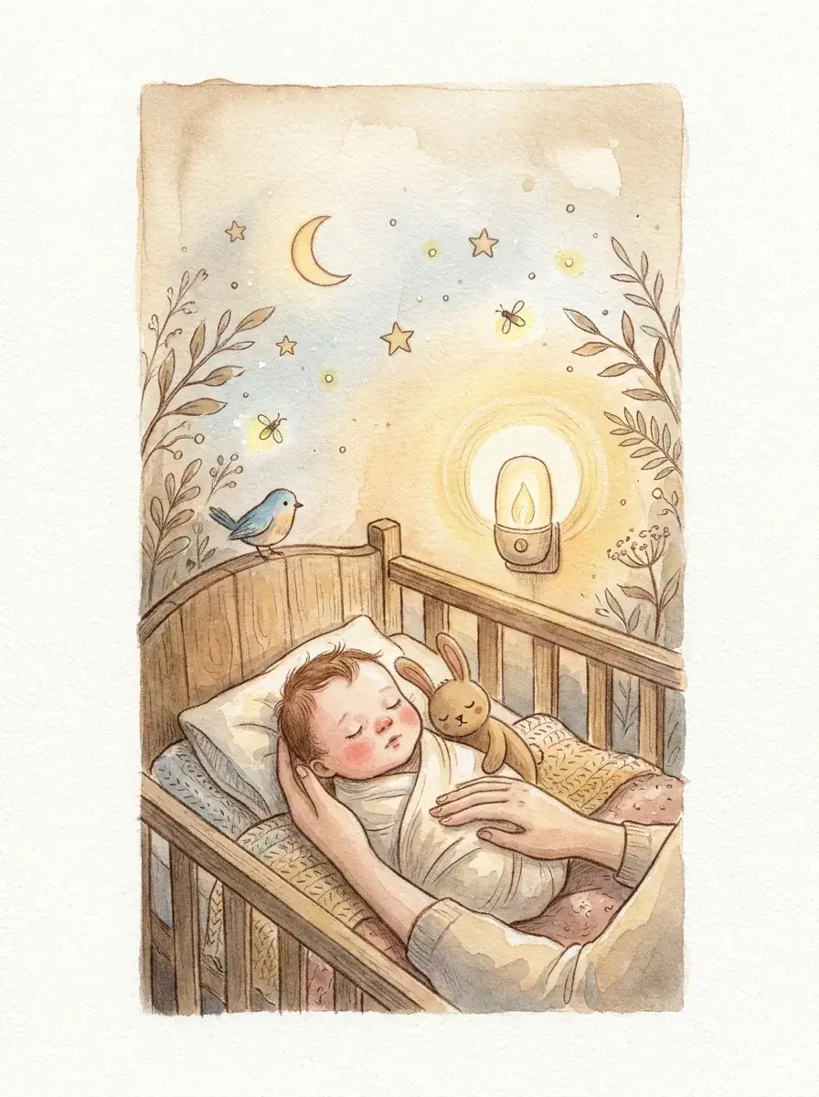 A sleeping newborn under the moon