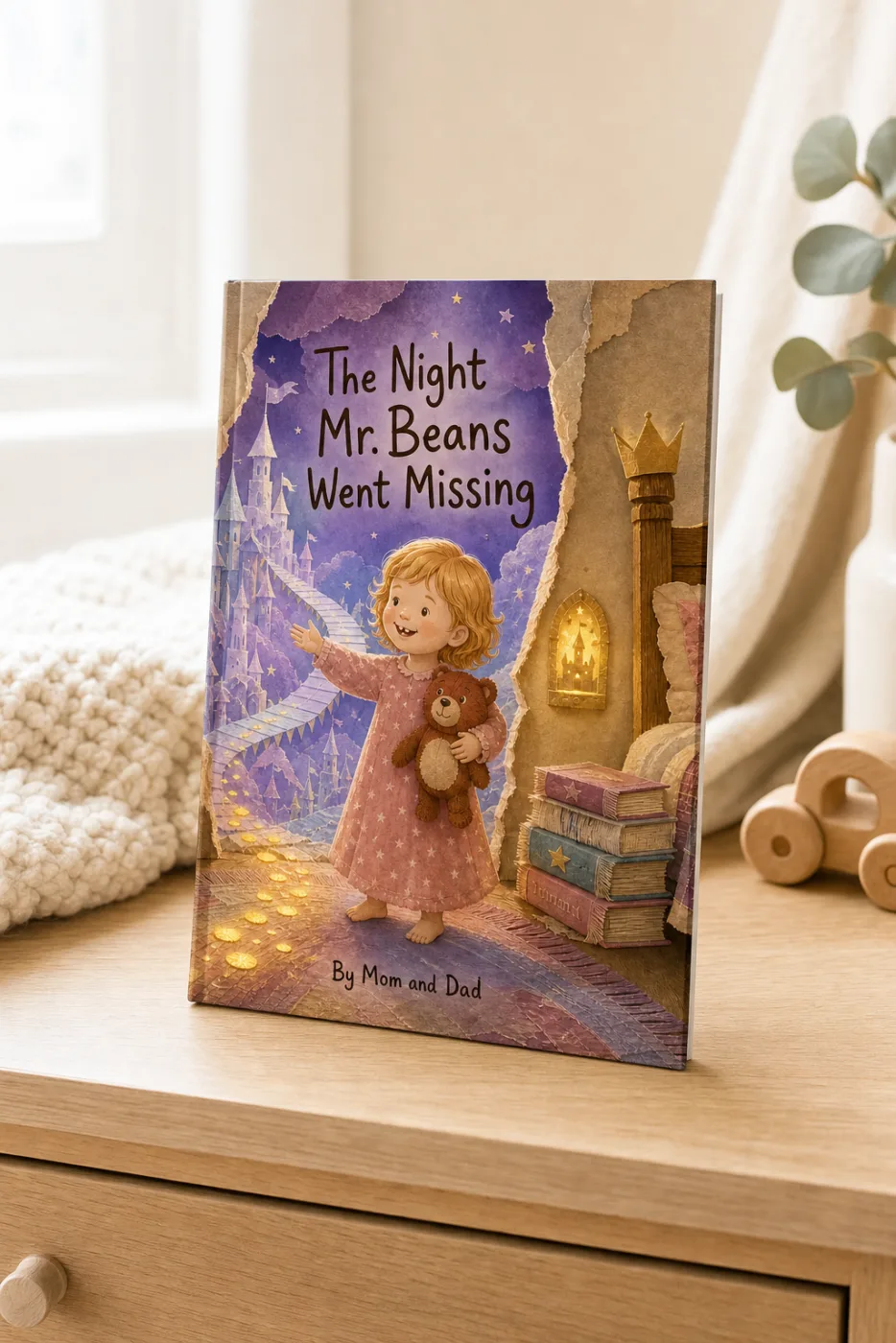 Lost Stuffie — a personalized Sundayfawn hardcover staged in a warm nursery