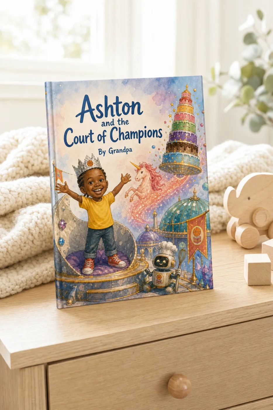 Starship at Your Window — a personalized Sundayfawn hardcover staged in a warm nursery