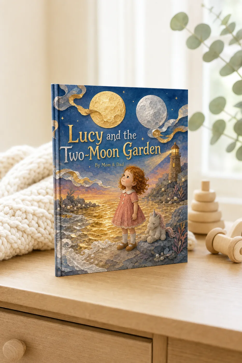The Weather Inside You — a personalized Sundayfawn hardcover staged in a warm nursery