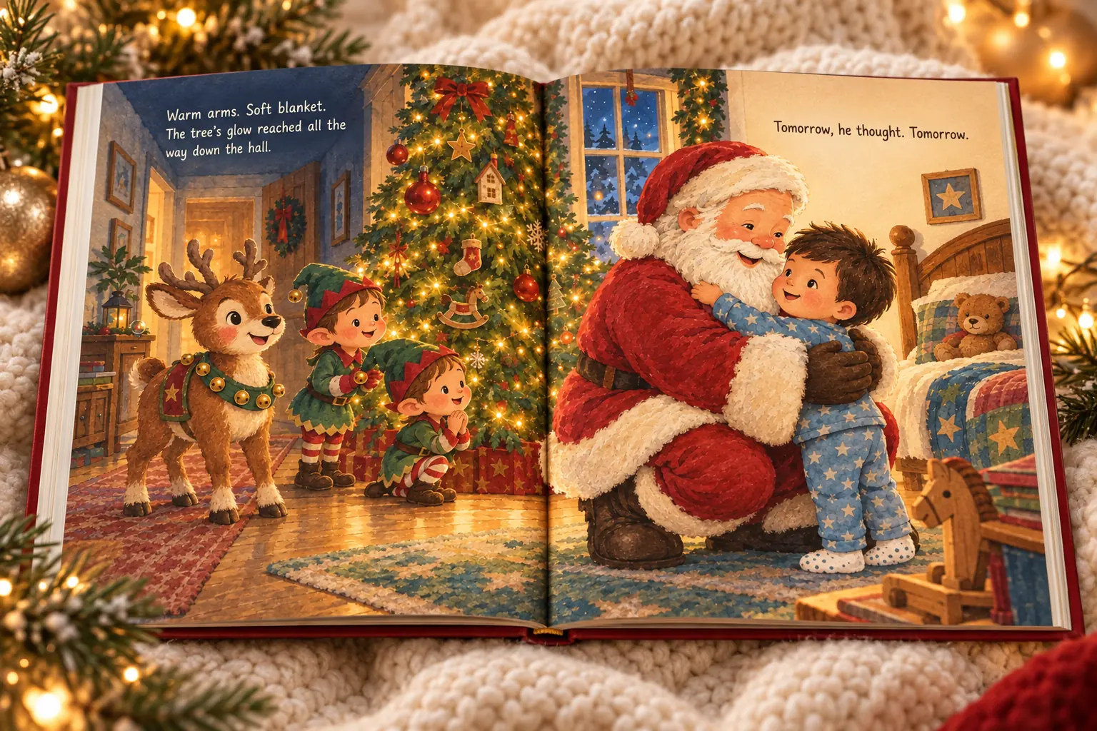 The Night Christmas Met Ricky — styled mockup of the finished Christmas story spread