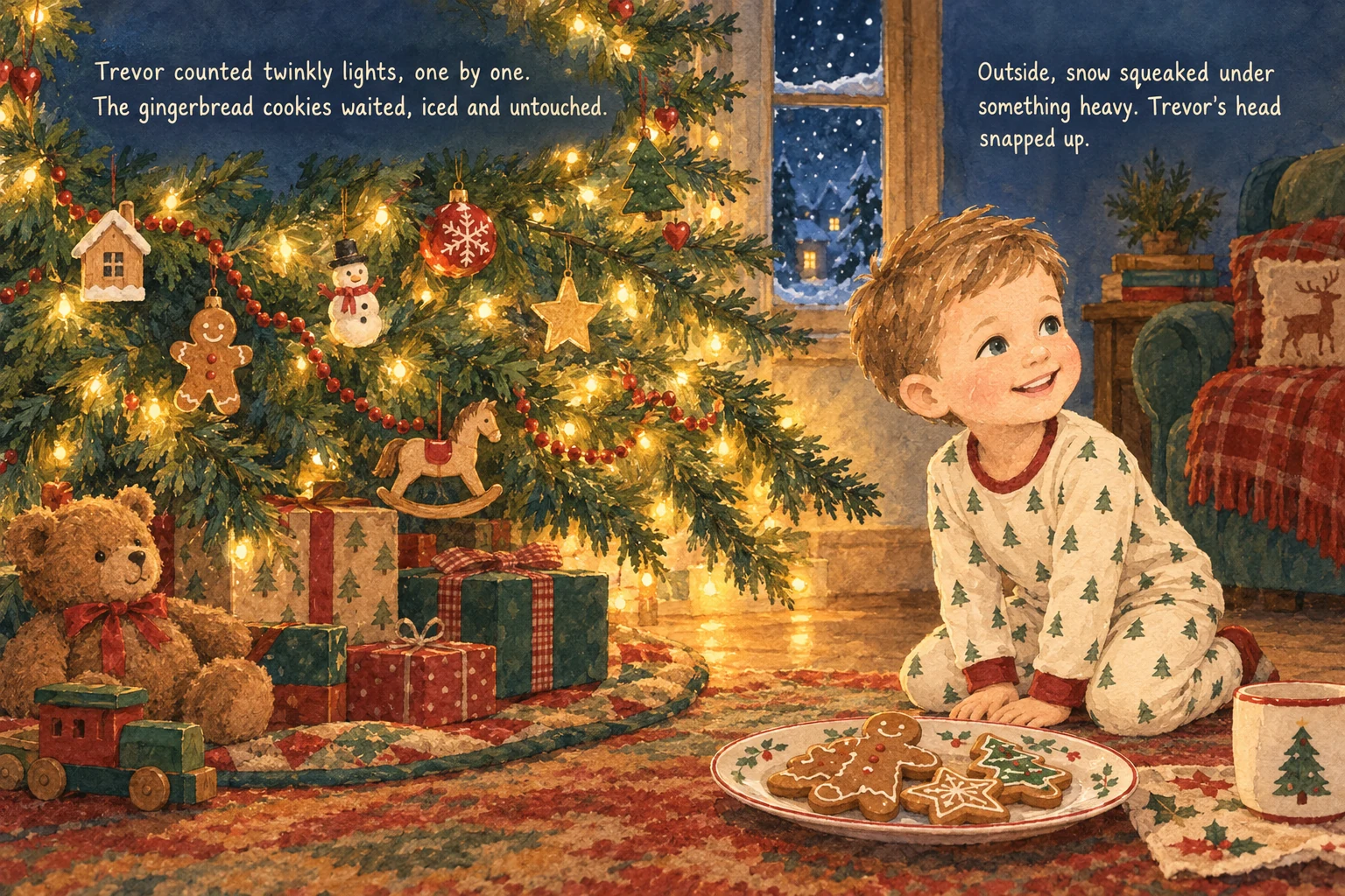 Interior artwork from My Turn, Santa! Starring Trevor