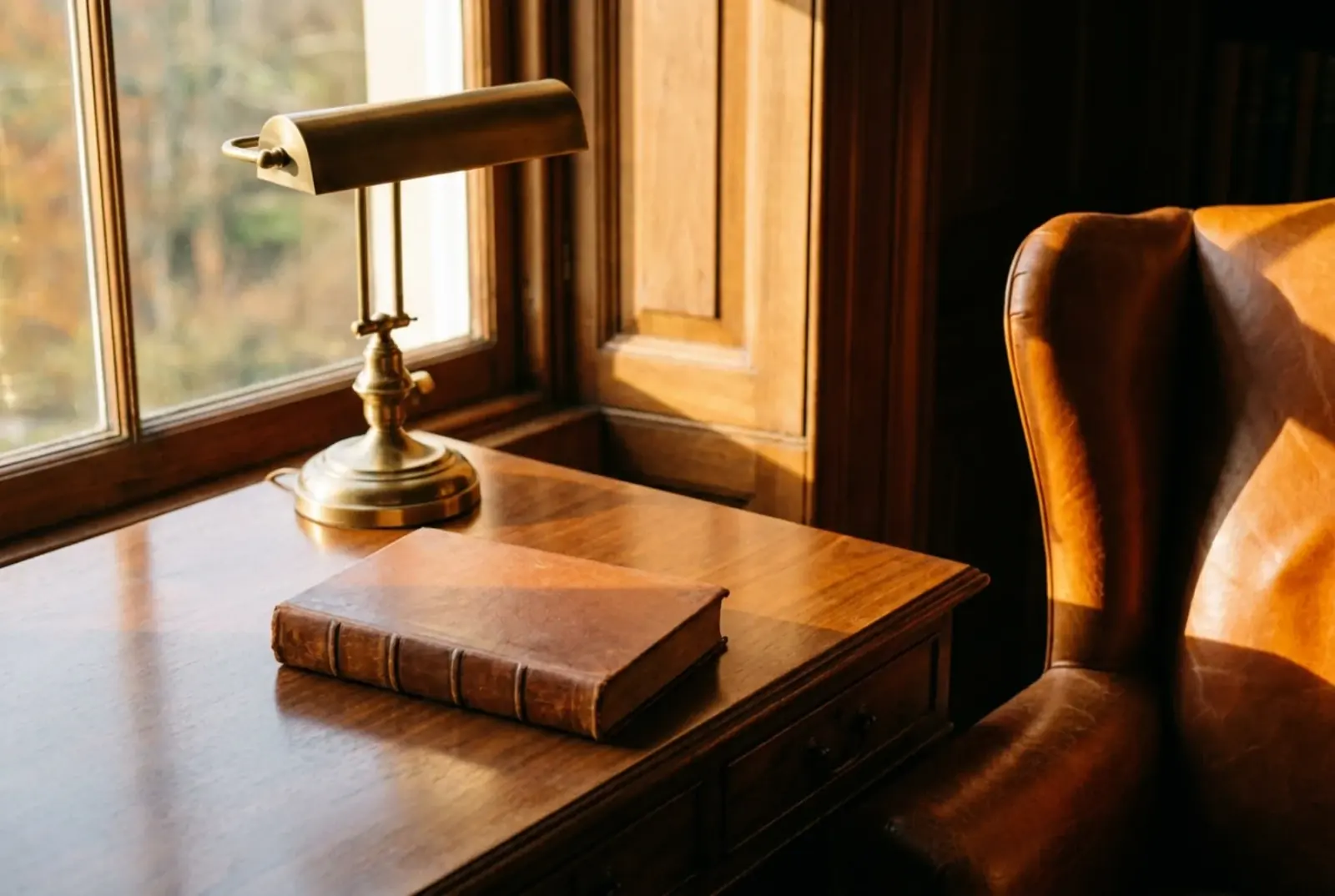 A matte-printed navy hardcover keepsake storybook on a linen-set table beside a small glass of wine and an opened letter — a quiet 50th birthday gift idea.