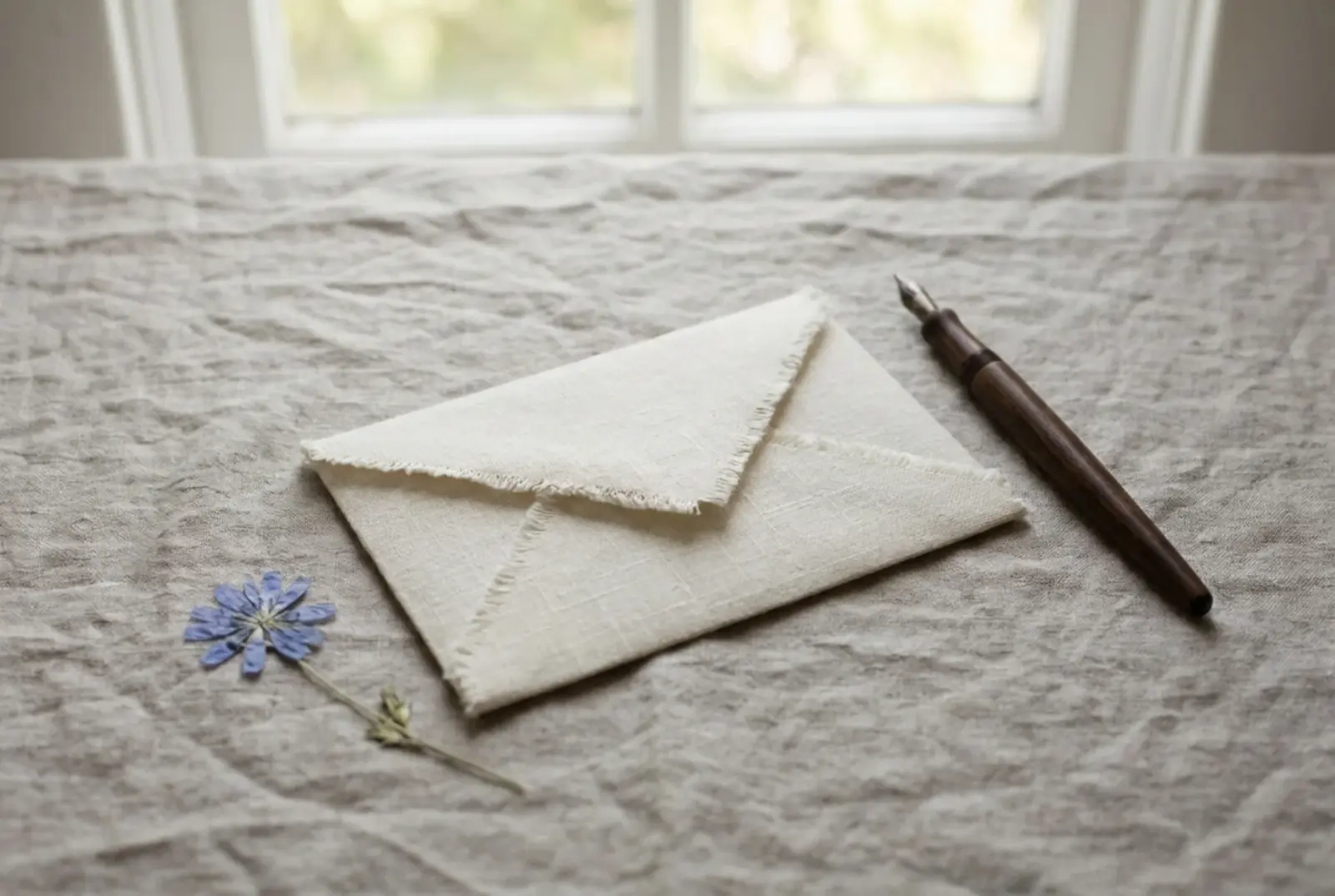 An open handwritten letter to mom resting beside a navy hardcover keepsake storybook on a linen table.