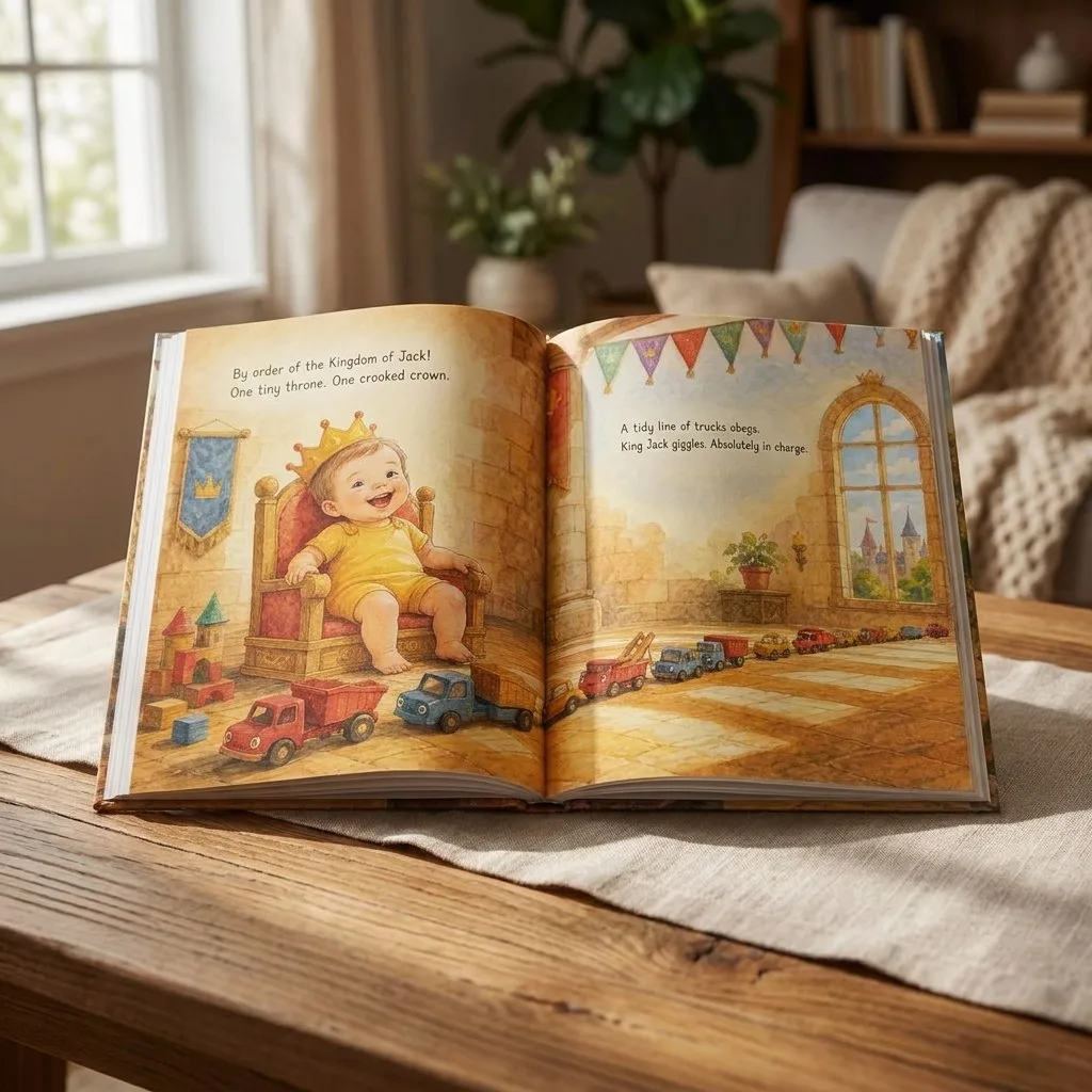 An interior spread from a custom Sundayfawn hardcover.