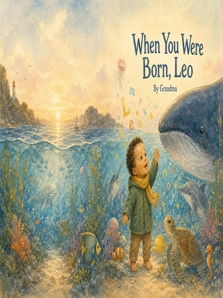 When You Were Born — a custom hardcover on a sunlit table.