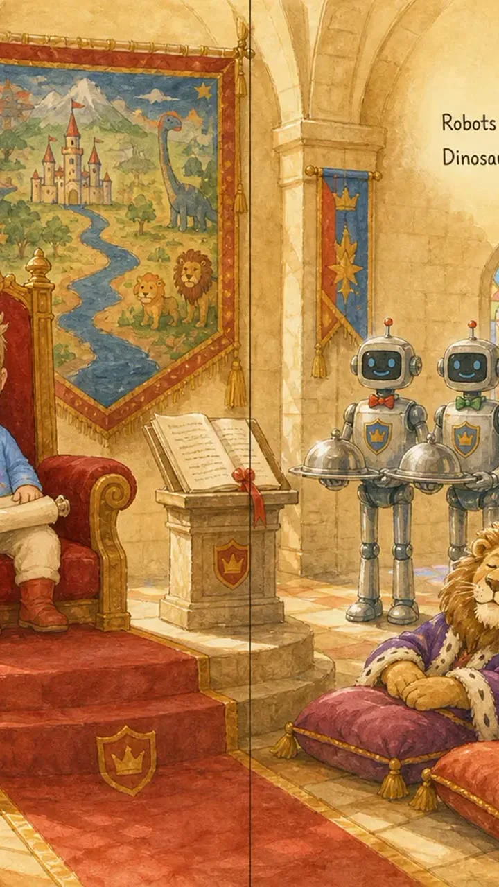 Hardcover storybook on a family bookshelf