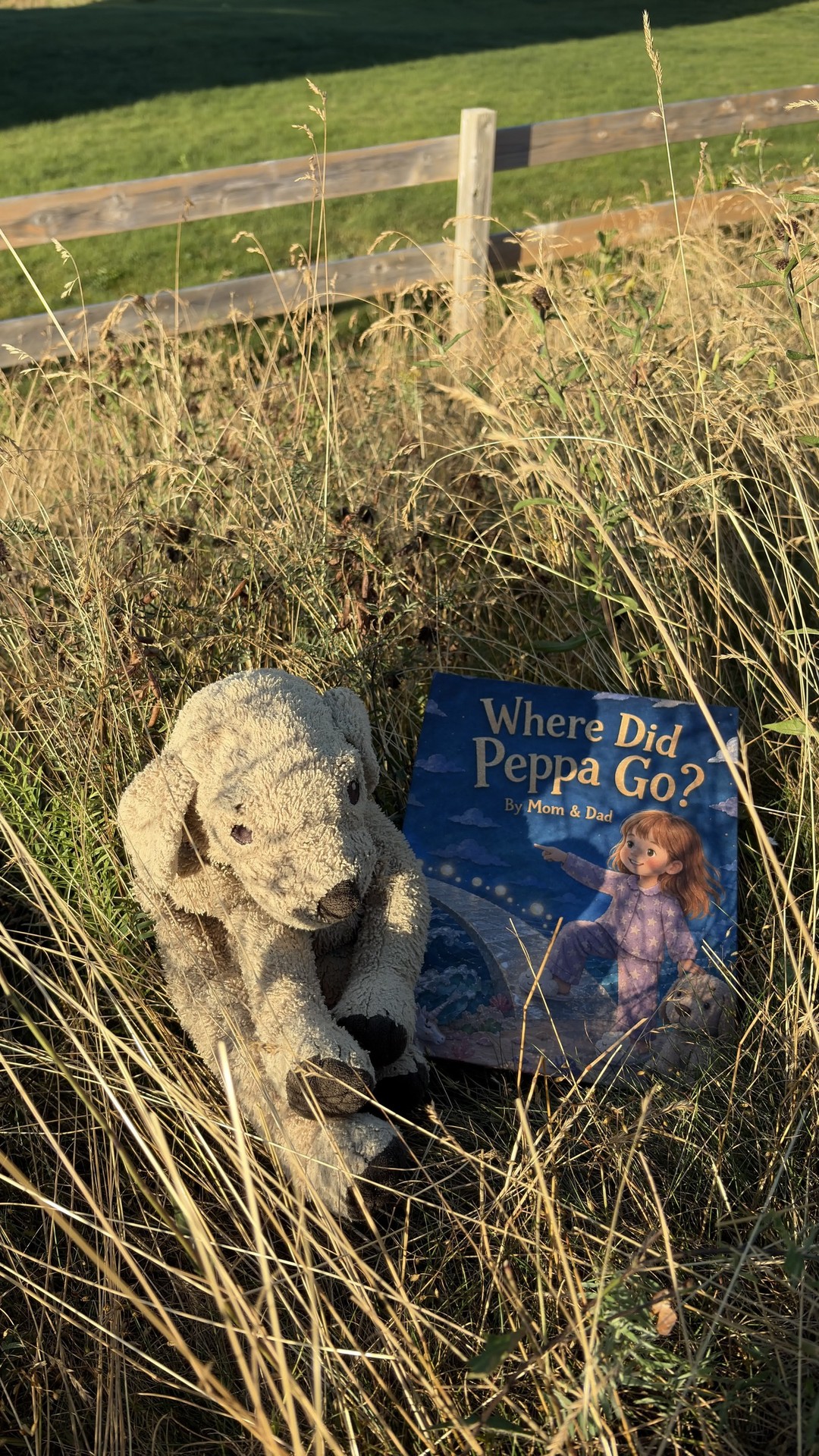 Her real stuffed friend, right beside the one in her story.
